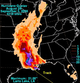 Hurricane Gustav rainfall totals