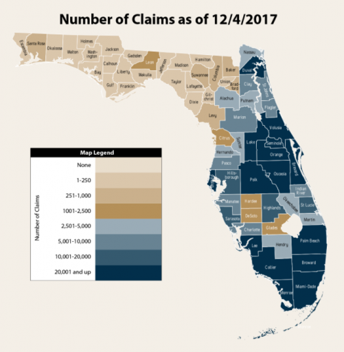 FL number of claims per county