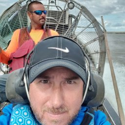 Mike Sico of the Team Complete Houston Office on an airboat in Cameron, Louisiana before hurricane Laura makes landfall