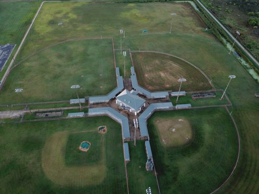 Baseball diamonds in Cameron, Louisiana before Hurricane Laura makes landfall