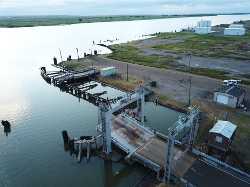 Aerial view in Cameron, Louisiana before Hurricane Laura makes landfall