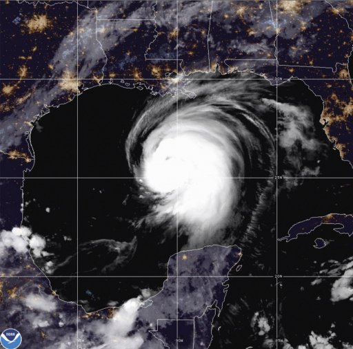Hurricane Laura off the coast of Louisiana in NOAA imaging